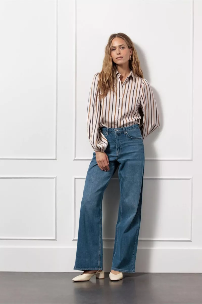 STUDIO ANNELOES-Lina stripe blouse-13077-1365 caramel ink blue-LICHT BRUIN