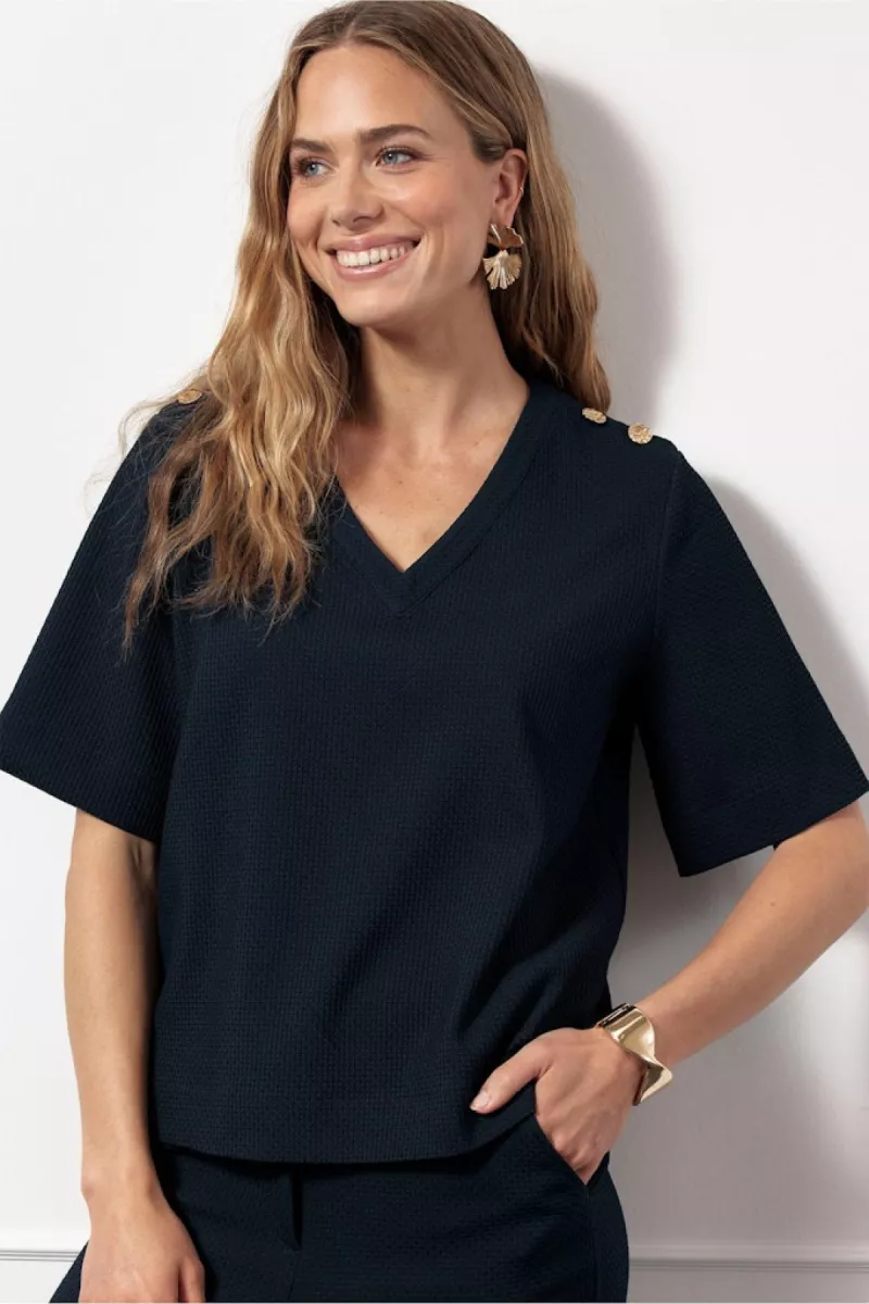 STUDIO ANNELOES-Sierra waffle top-13075-6900 Dark blue-DONKER BLAUW
