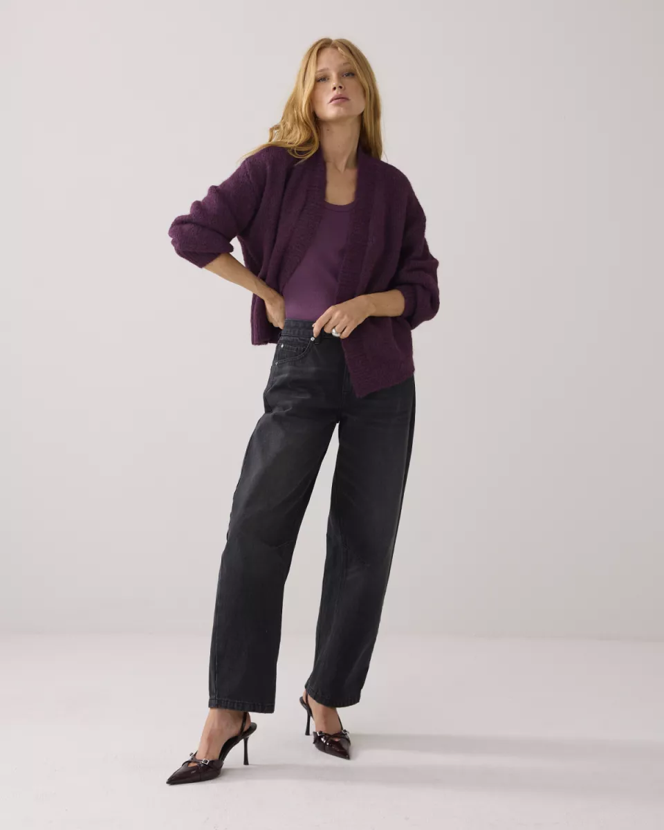Summum-Puff sleeve cardigan cozy melange knit-7s5844-7997-324 Wineberry-PAARS
