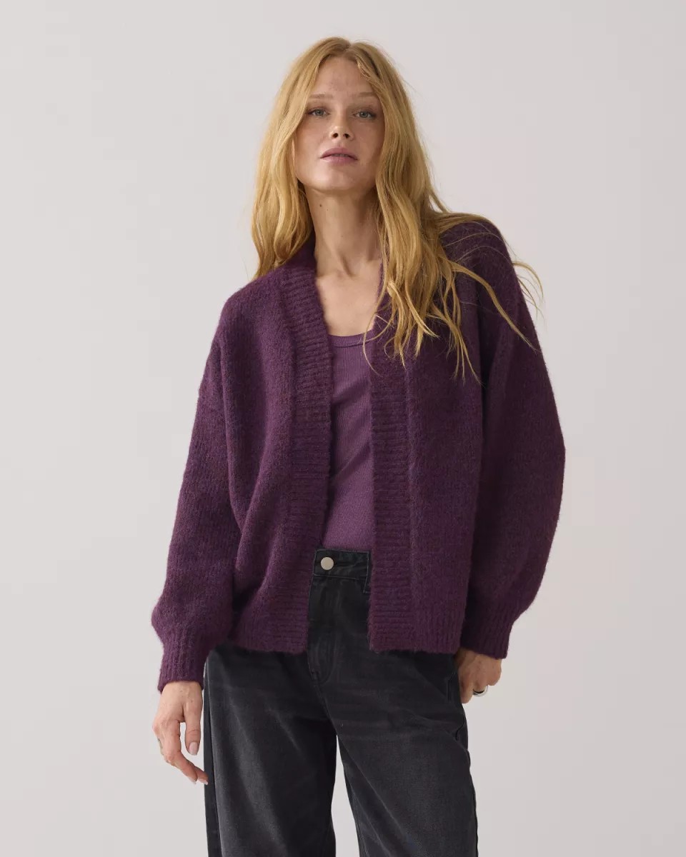 Summum-Puff sleeve cardigan cozy melange knit-7s5844-7997-324 Wineberry-PAARS