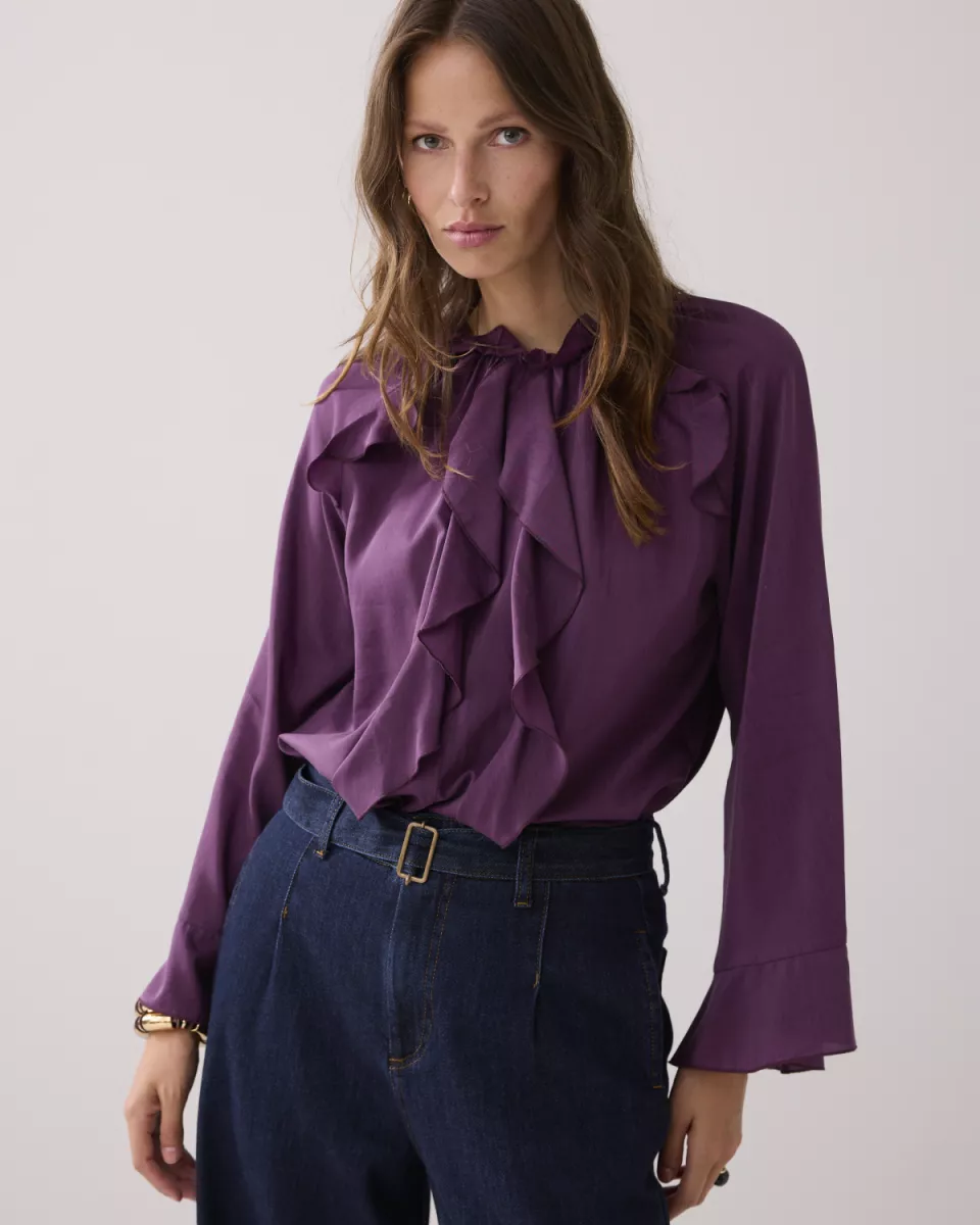 Summum-Top ruffles cotton viscose-2s3340-12173-324 Wineberry-PAARS