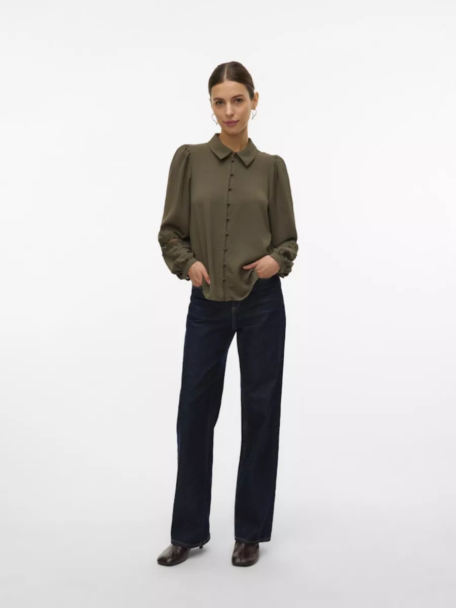 VERO MODA-VMALVA LACE LS SHIRT WVN GA BOO-10331609-Grape Leaf-GROEN