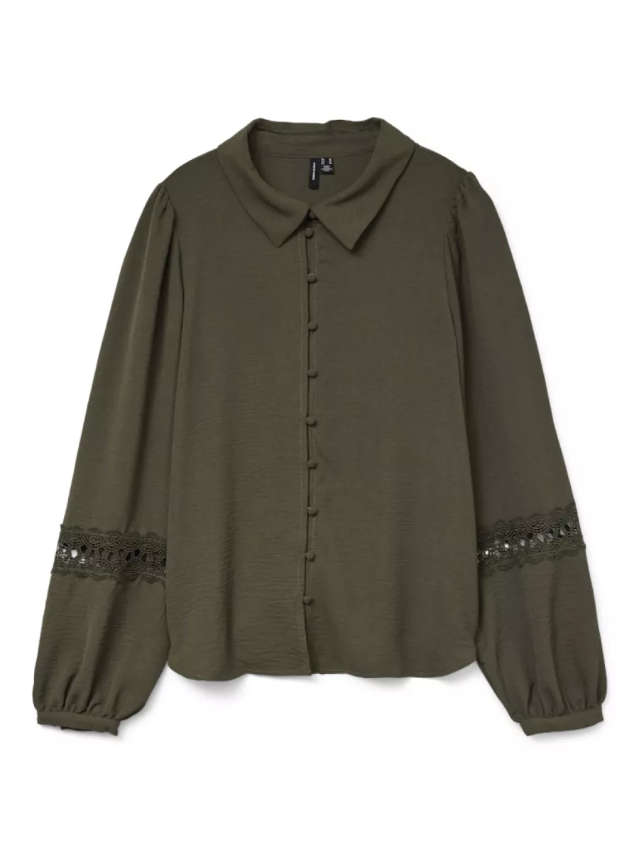 VERO MODA-VMALVA LACE LS SHIRT WVN GA BOO-10331609-Grape Leaf-GROEN