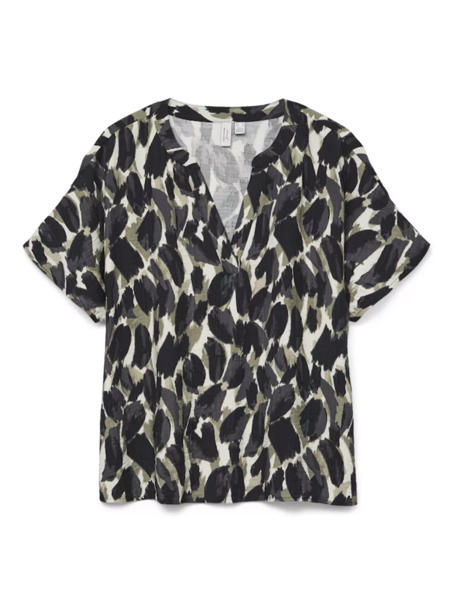 VERO MODA-VMFANINI S/S V-NECK TOP WVN BTQ GA-10333397-Mermaid-ZEE GROEN