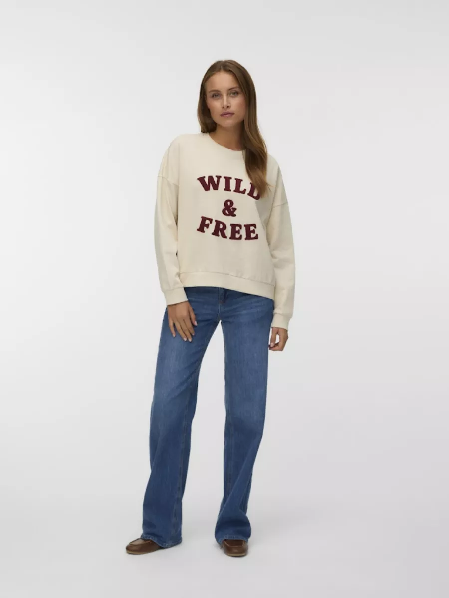 VERO MODA-VMGENESIS L/S SWEATSHIRT JRS BTQ FR-10335686-Birch Syrah-CREME