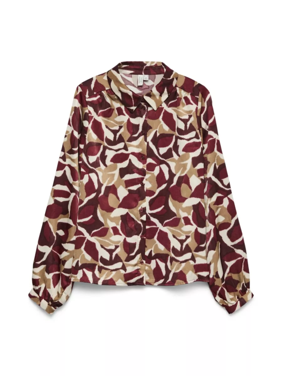 VERO MODA-VMGEODORA LS SHIRT WVN LCS-10336013-Syrah-BRUIN COMBINATIES