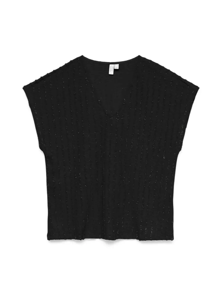 VERO MODA-VMGLORIANA S/S V-NECK TOP JRS BTQ-10334799-Black-BLACK