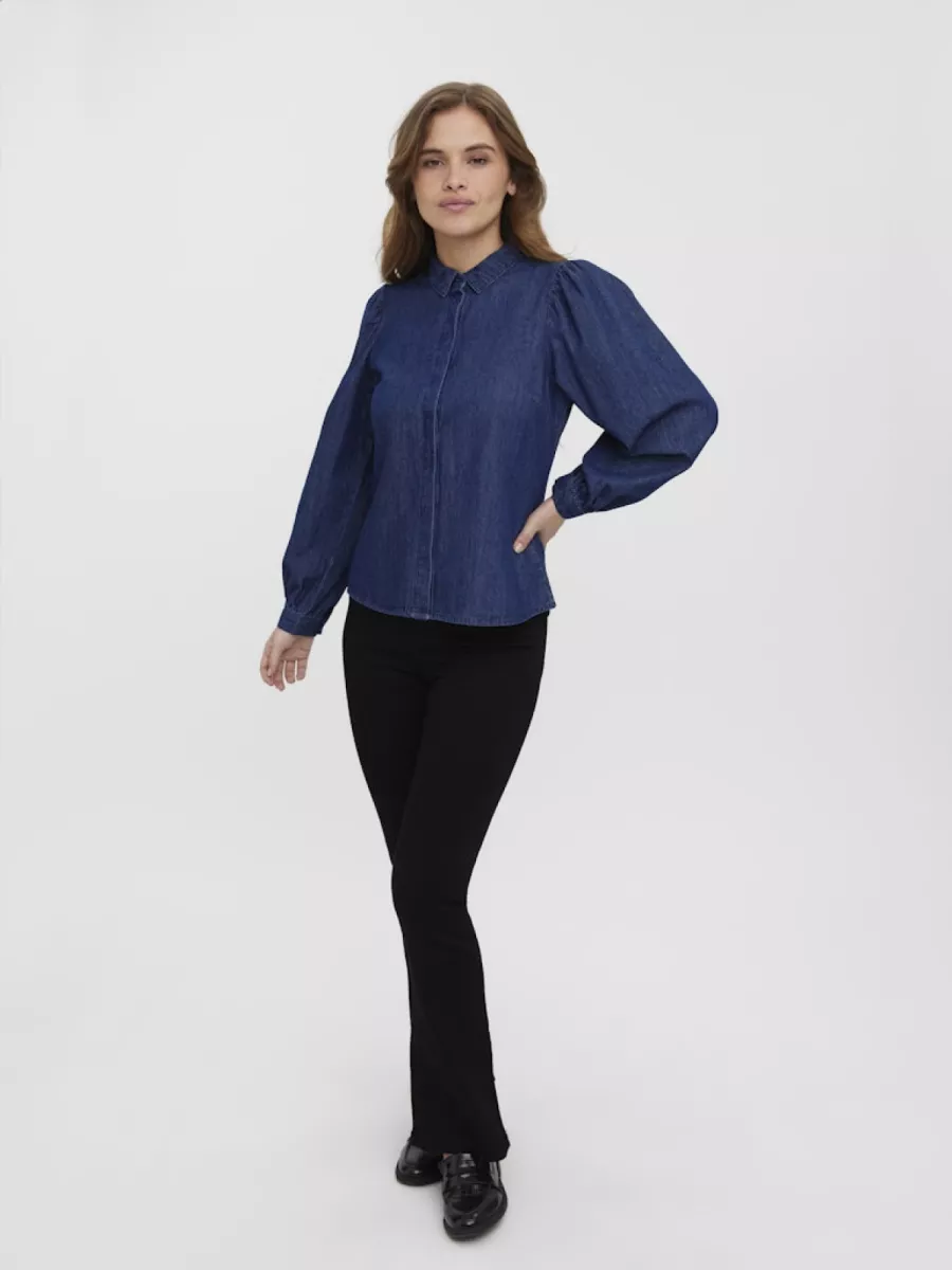 VERO MODA-VMNILY LS DNM SHIRT-10272328-Dark Blue Denim-DONKER DENIM