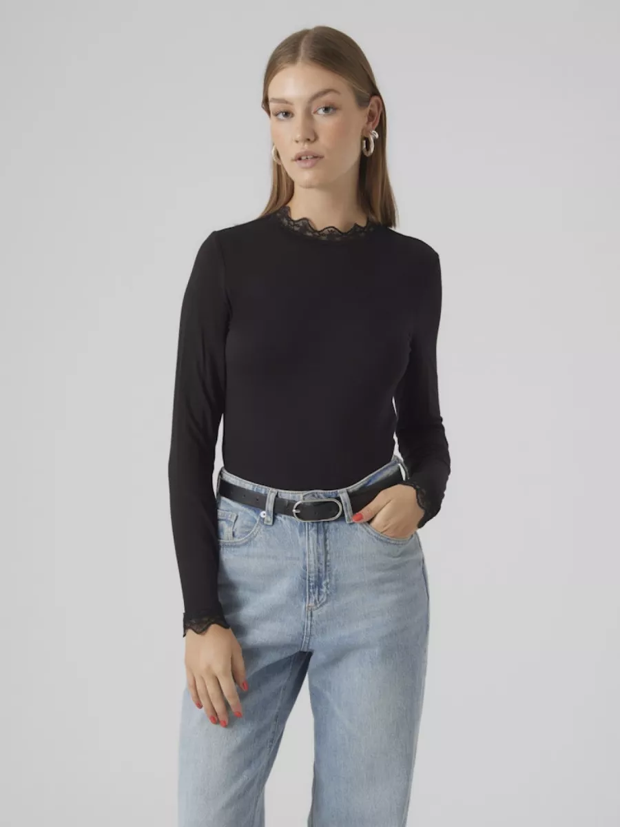 VERO MODA-VMROSA LS HIGHNECK TOP GA JRS NOOS-10295141-Black-BLACK