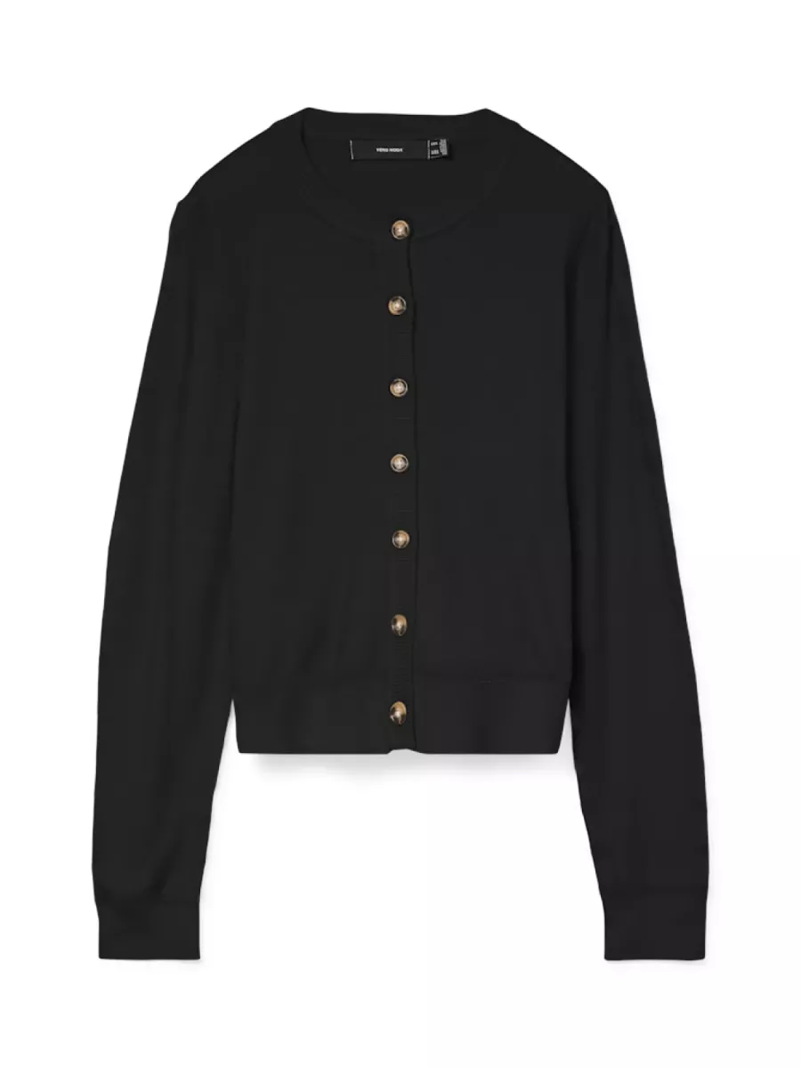 VERO MODA-VMSABA PLAIN LS O-NECK CARDIGAN NOO-10331771-Black-BLACK