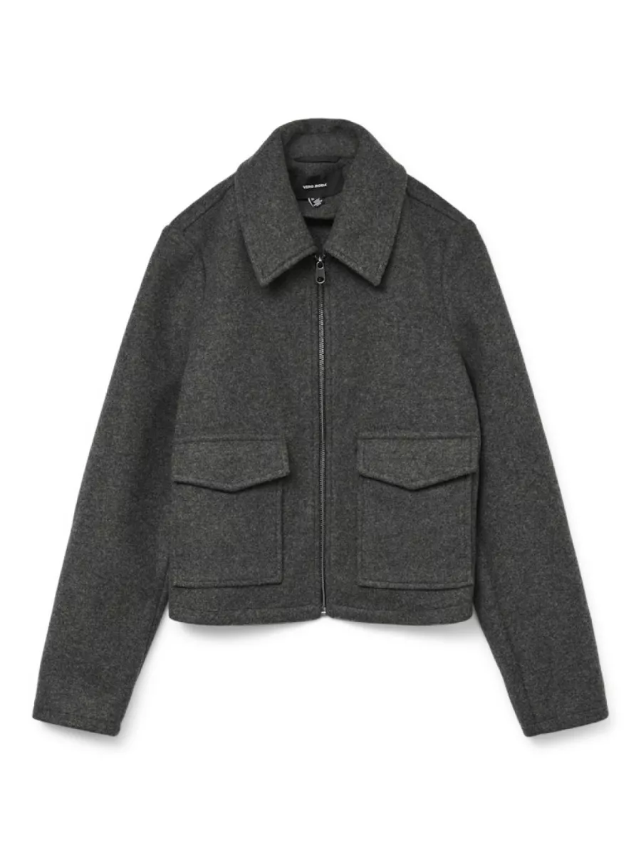 VERO MODA-VMSAFIR SHORT JACKET GA NOOS-10331731-Dark Grey Melange-DONKER GRIJS/GRAFIET