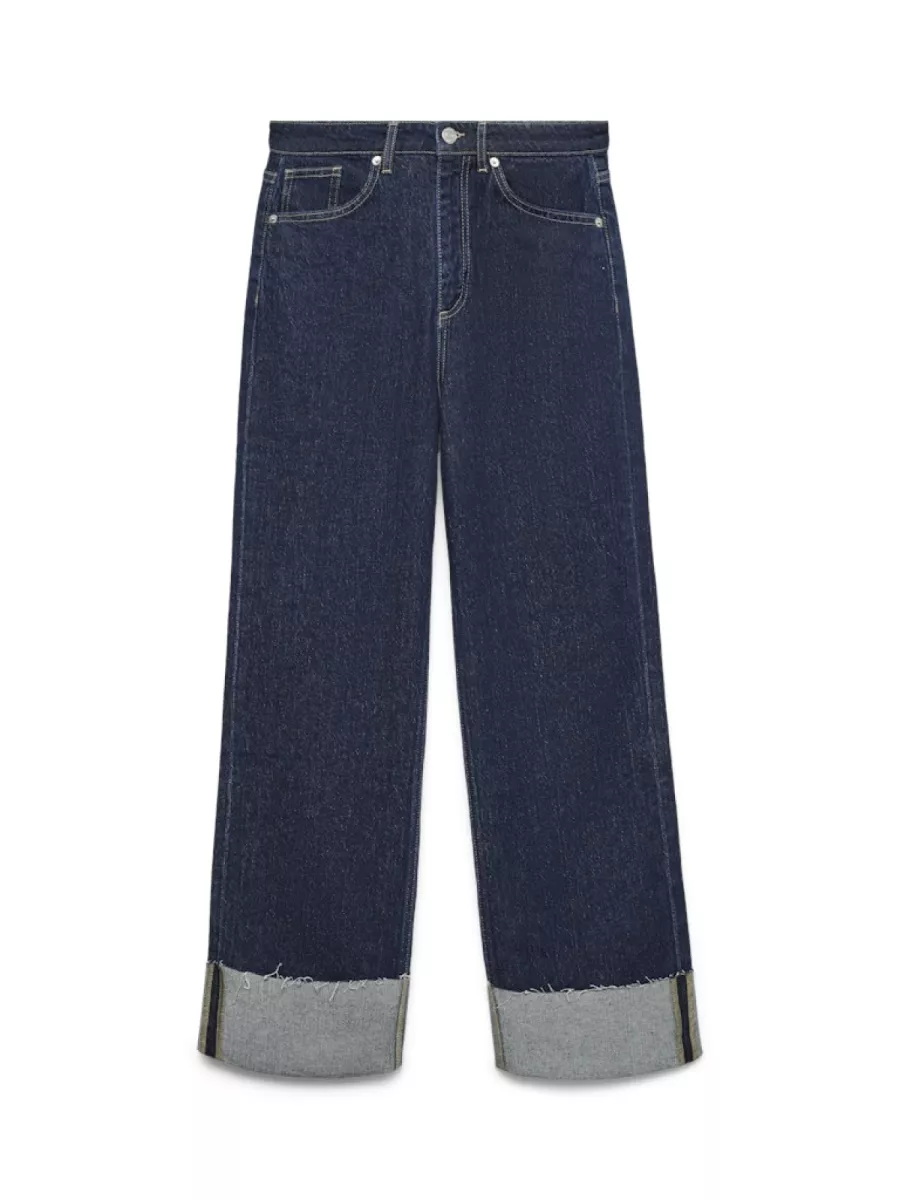 VERO MODA-VMTESSA HR FOLD UP WIDE DNM JEANS R-10341268-Dark Blue Denim-DONKER DENIM