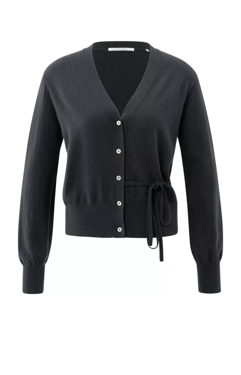 YAYA-Cardigan with straps; Polyamide/Viscose/Wool/Cashmere; 90205-01-010122-508-90205-BLACK