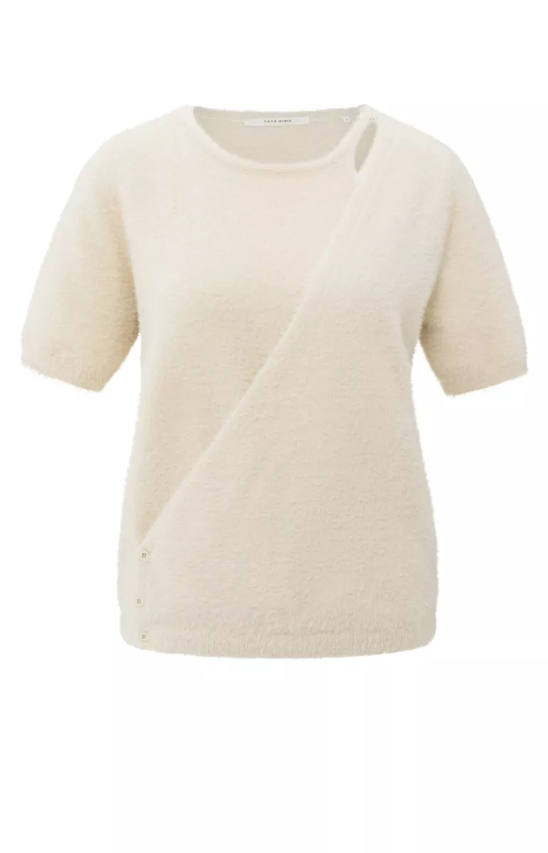 YAYA-Fluffy cardigan overlaping ss; Polyamide/Polyester; 99005-01-010119-508-99005-CREME