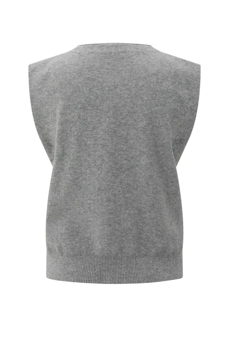 YAYA-Knitted gilet a-symmetric butt; Cotton/Polyester/Polyamide/Elastane; 99022-01-010120-508-99022-GRIJS