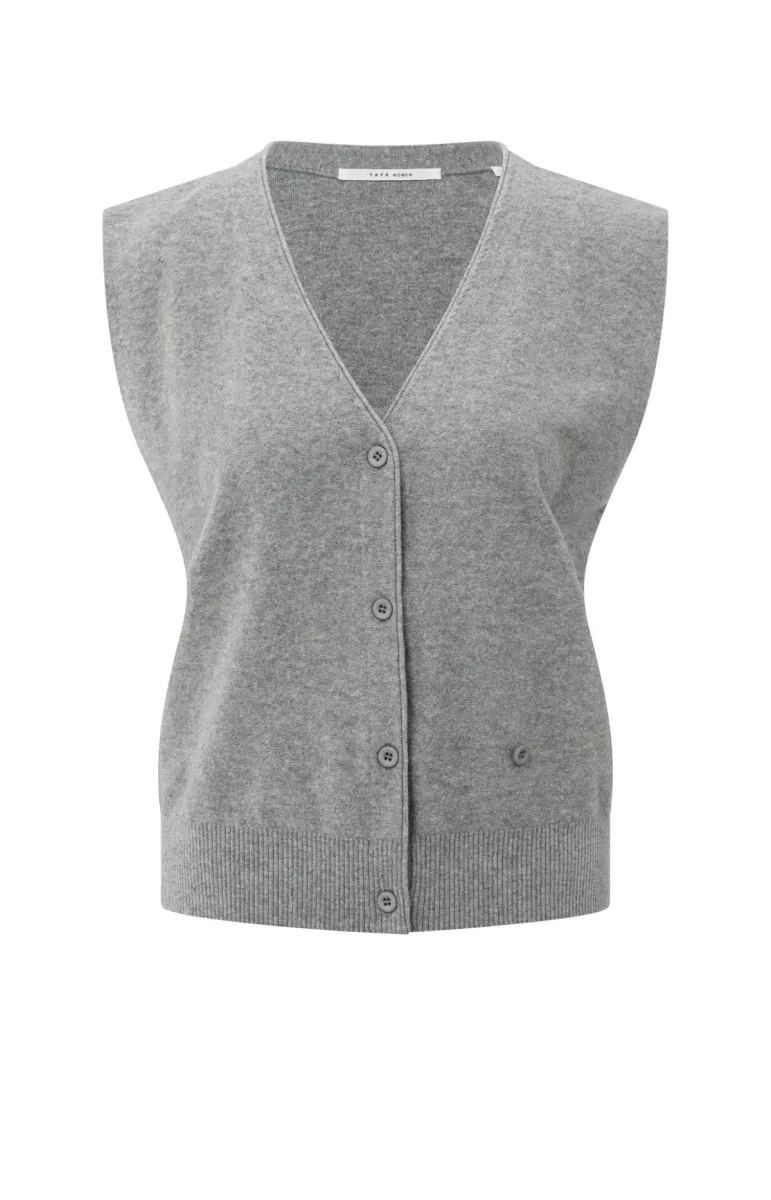 YAYA-Knitted gilet a-symmetric butt; Cotton/Polyester/Polyamide/Elastane; 99022-01-010120-508-99022-GRIJS