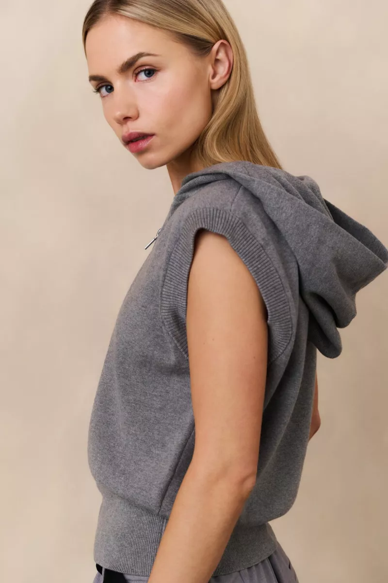 YAYA-Mouwloze hoodie met rits; Lyocell/Cotton/Wool/Polyamide-01-010116-508-99022-GRIJS