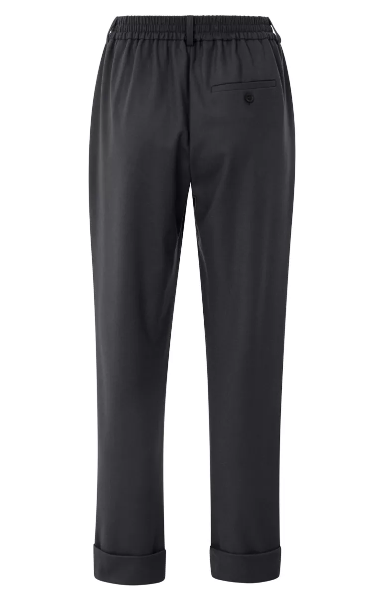 YAYA-Pantalon with elastic waist; Polyester/Rayon Silk/Elastane; 90205-01-301076-508-90205-BLACK