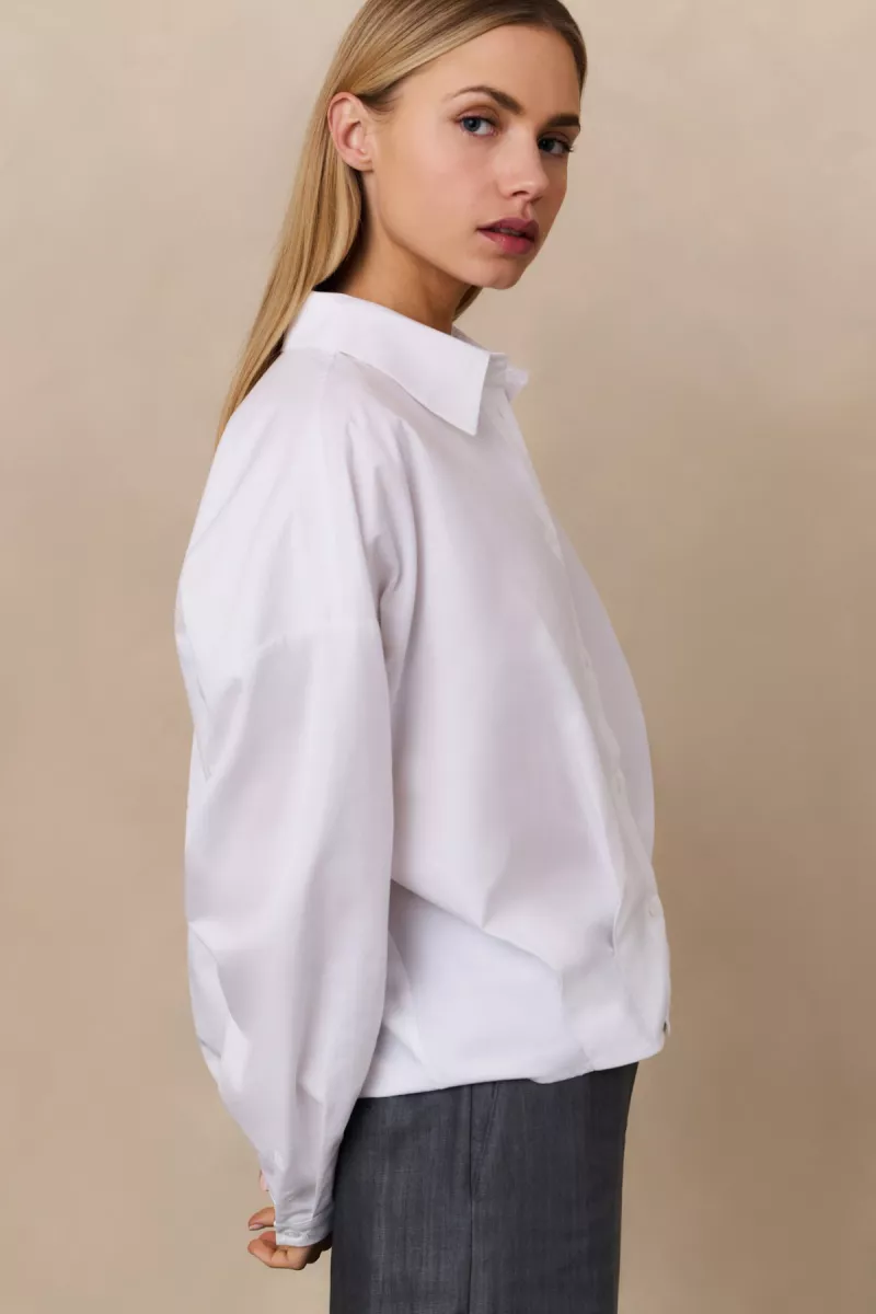 YAYA-Poplin blouse with front pleat; Lyocell/Cotton-01-201167-508-00000-OFF WHITE