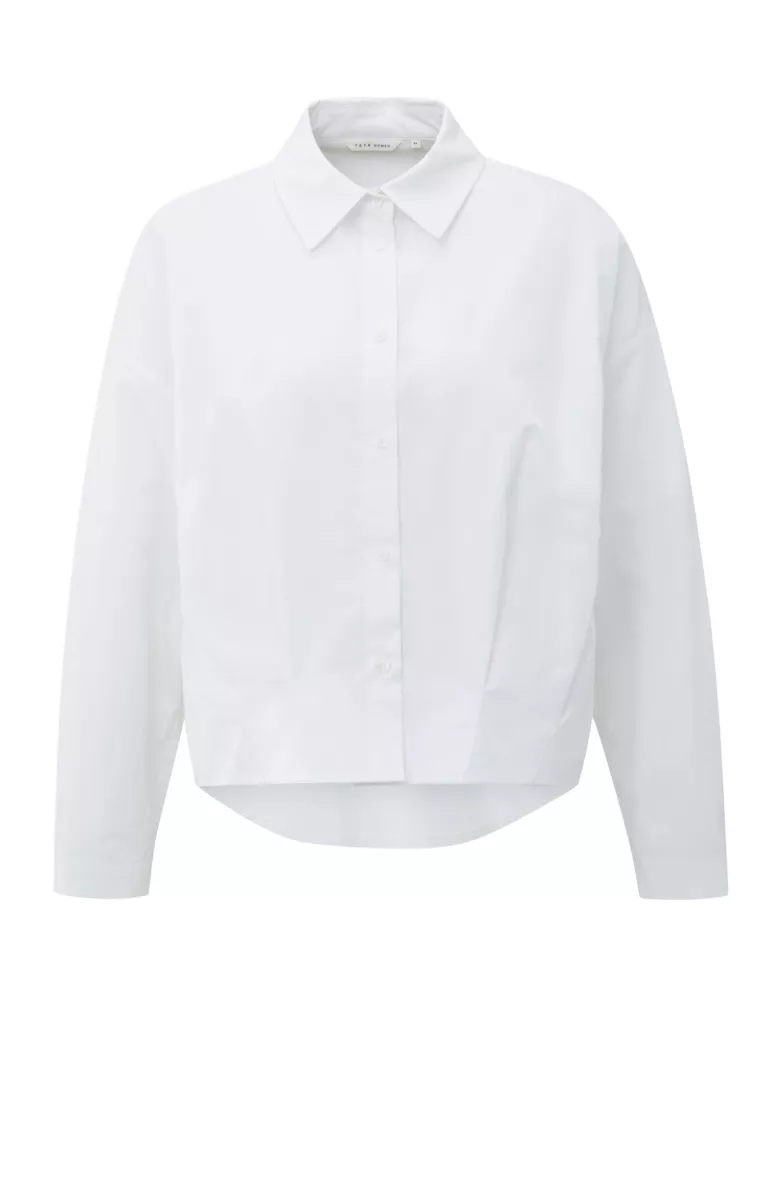 YAYA-Poplin blouse with front pleat; Lyocell/Cotton-01-201167-508-00000-OFF WHITE