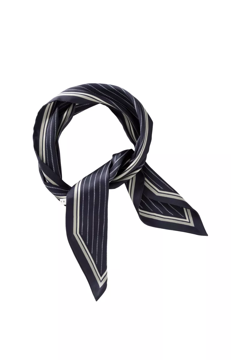 YAYA-Scarf With Fine Stripes And Glossy Finish-03-501044-940161 Inkwell Blue Dessin-INKT