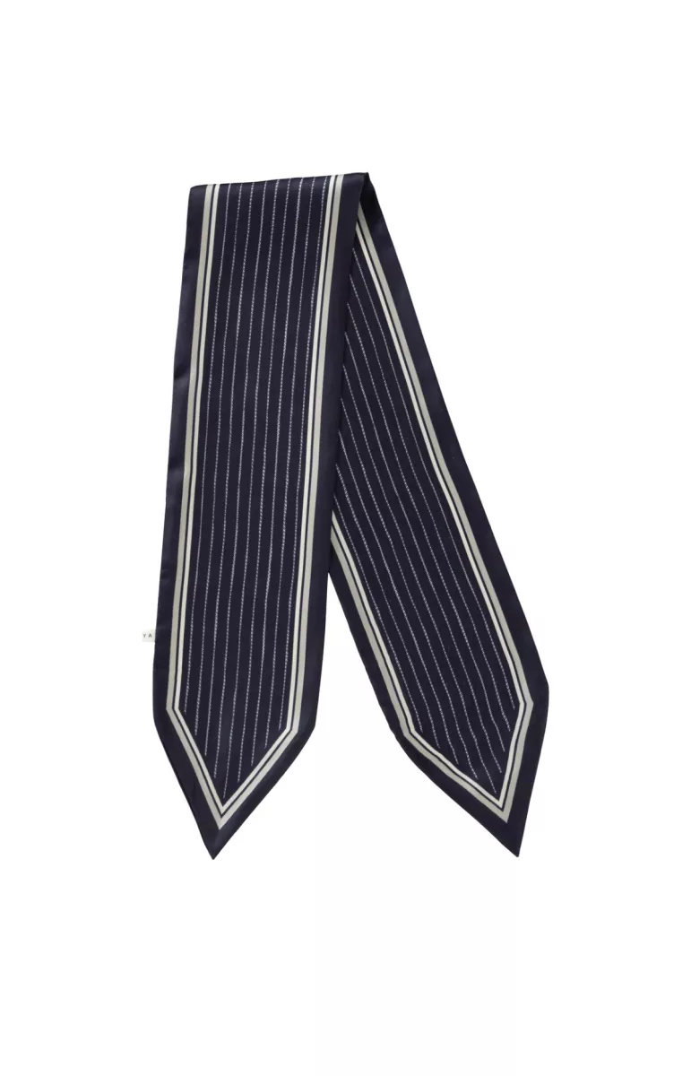 YAYA-Scarf With Fine Stripes And Glossy Finish-03-501044-940161 Inkwell Blue Dessin-INKT