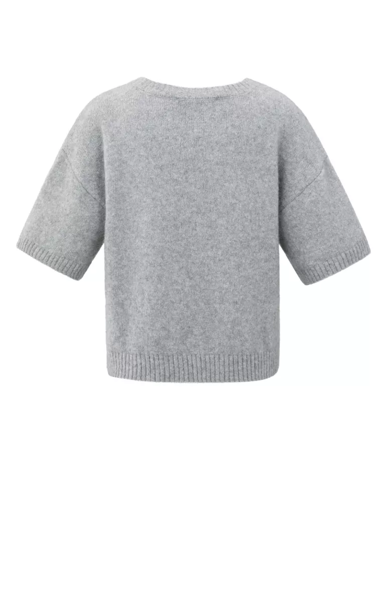 YAYA-Short sleeve sweater with artw; Alpaca/Modal/Polyester/Cotton/Elast; 99001-01-000485-508-99001-LICHT-/PAREL GRIJS
