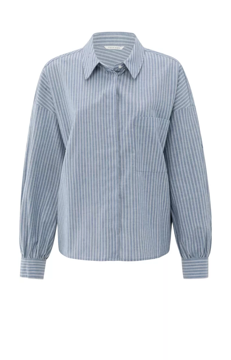 YAYA-Striped blouse with pocket; Cotton; 990001-01-201178-508-990001-BLUE