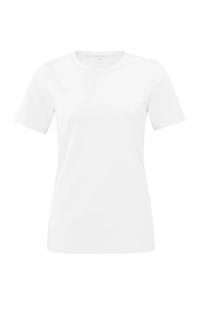 YAYA-T-shirt met korte mouwen; Cotton/Elastane-01-719047-N-00000-OFF WHITE