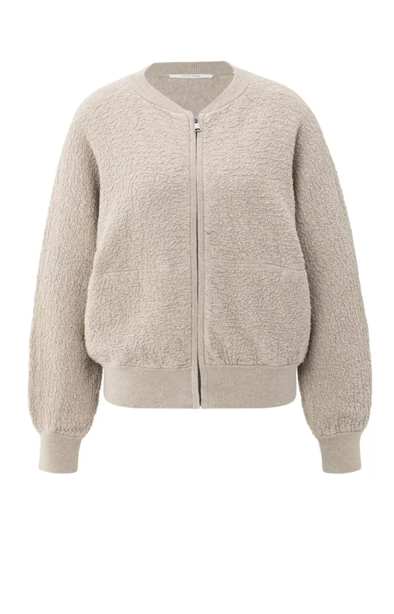 YAYA-Textured knitted bomber ls; Cotton/Elastane; 99007-01-010121-508-99007-ZAND