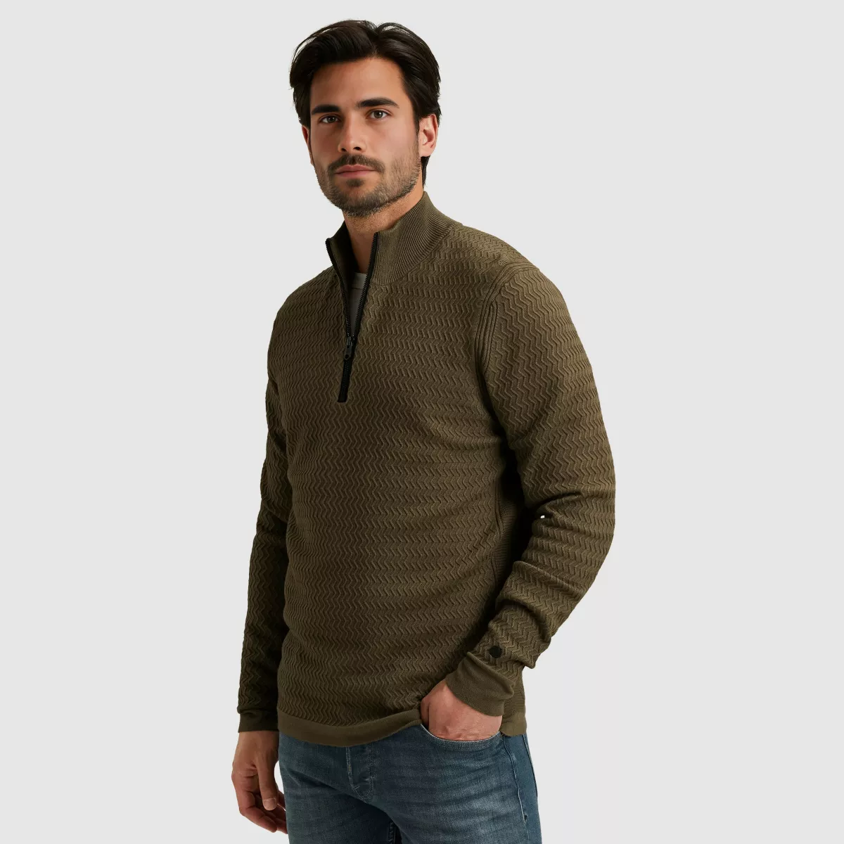 CAST IRON-Half zip collar ecovero-CKW2509330-6444 Crocodile-GROEN