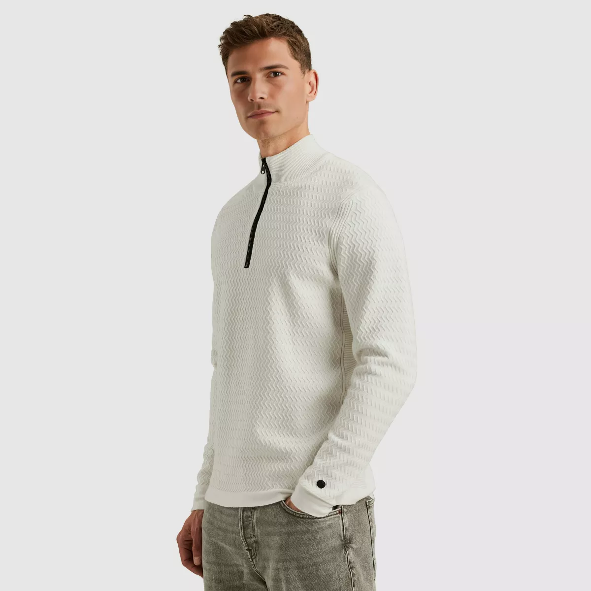 CAST IRON-Half zip collar ecovero-CKW2509330-9001 Vaporous gray-GRIJS