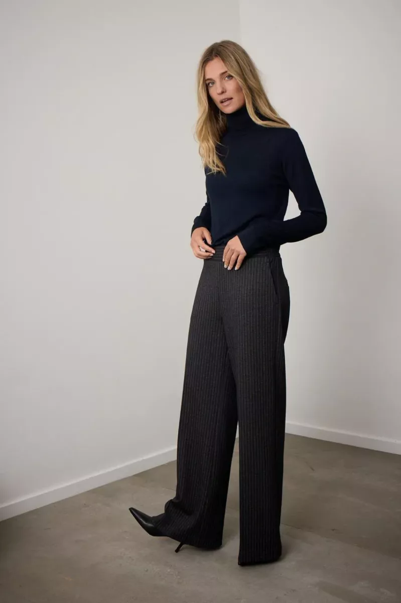 Corel-Lior Wide Pants Stripe Beccaria-1007-8511-603 Midnight Blue-NAVY