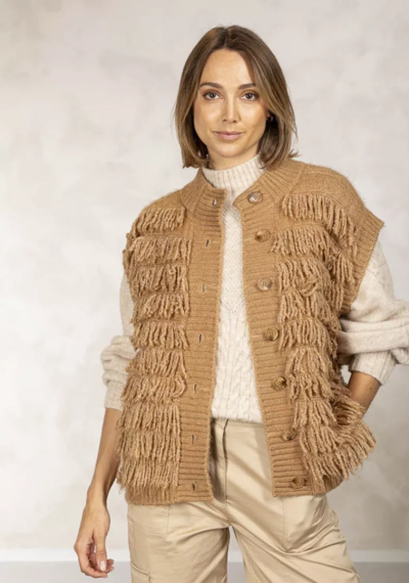 Due Amanti-Knitted bodywarmer-Lions-Light camel-CAMEL
