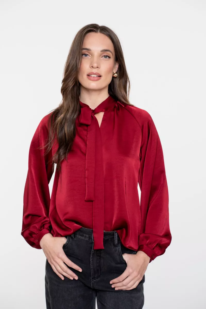 GEISHA-Blouse with bow-53544-14-485 port-ROOD