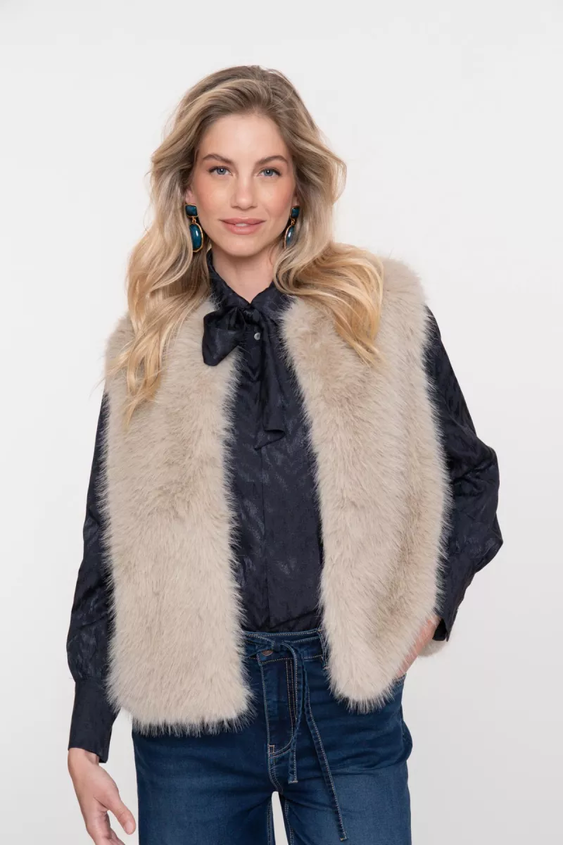 GEISHA-Gilet fake fur-55852-19-935 greige-GRIJS