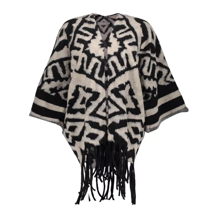 GEISHA-Poncho jacquard-55537-70-999 black/sand-BLACK