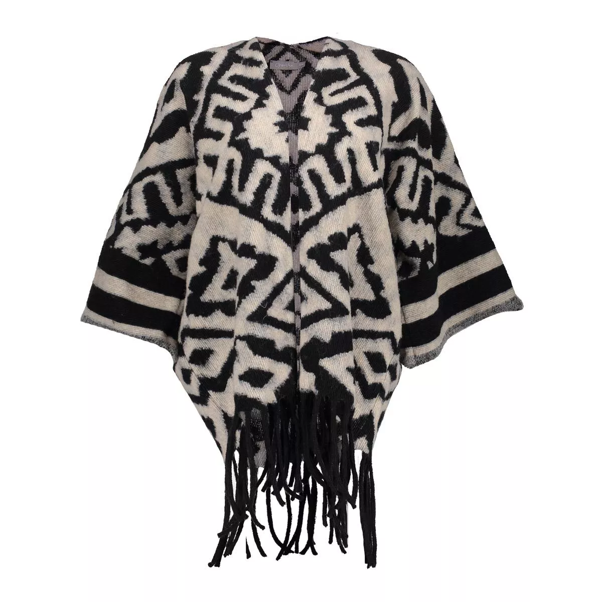 GEISHA-Poncho jacquard-55537-70-999 black/sand-BLACK