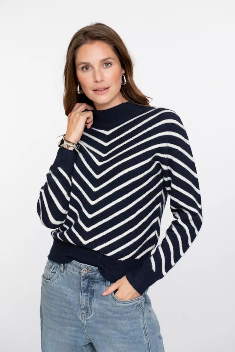 GEISHA-Pull stripe turtleneck-54504-10-675 navy/offwhite-MARINE