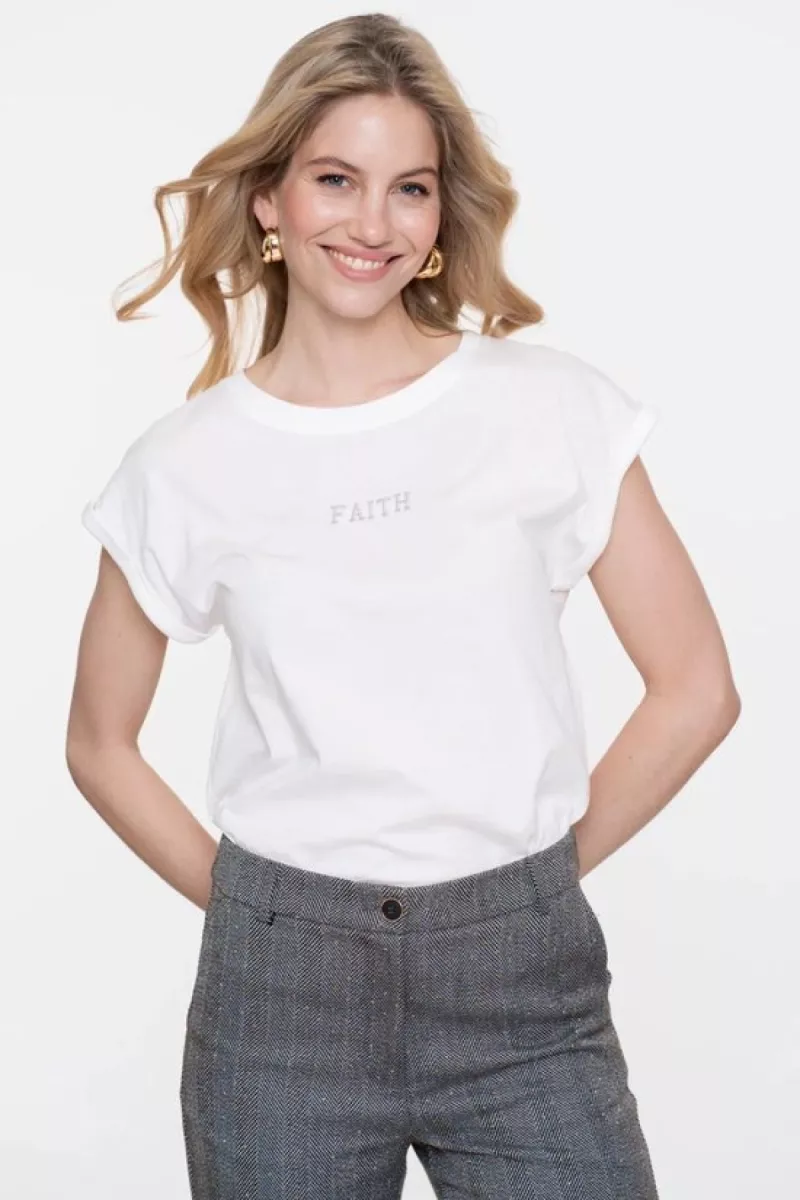 GEISHA-T-shirt embroidered word-52607-41-10 off-white/silver-OFF WHITE