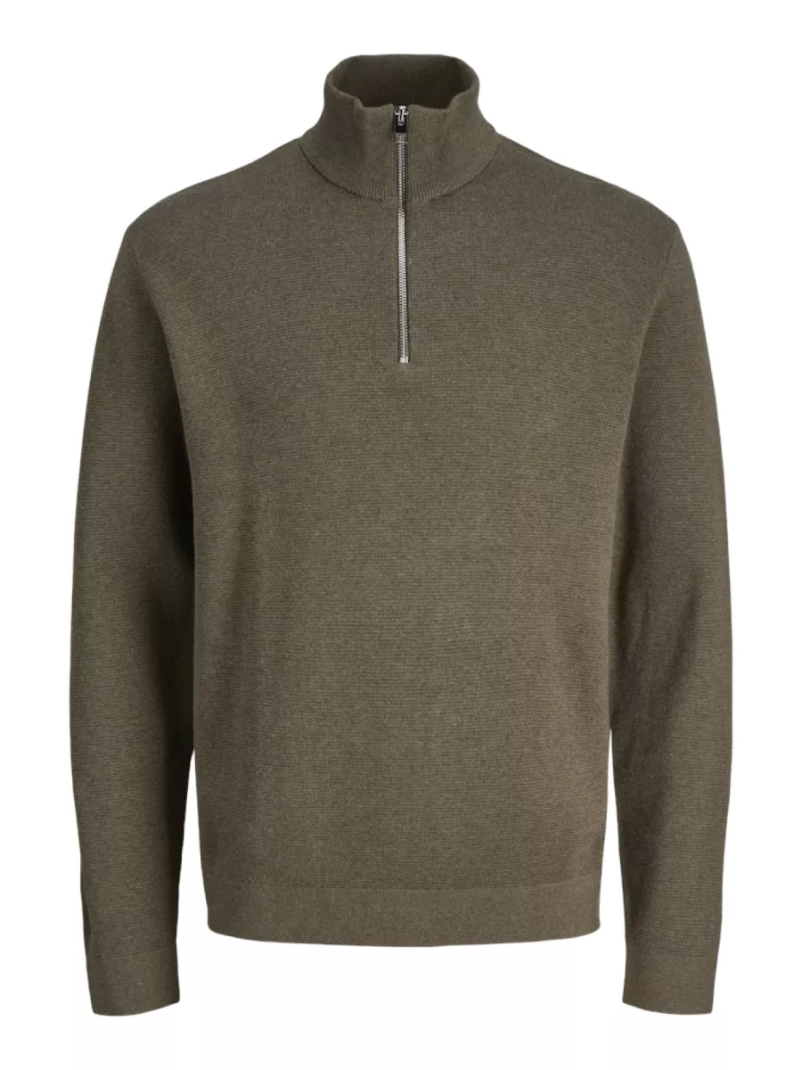 JACK & JONES-JPRBLAMILANO STITCH KNIT HALF ZIP S-12259664-Stone gray-STONE