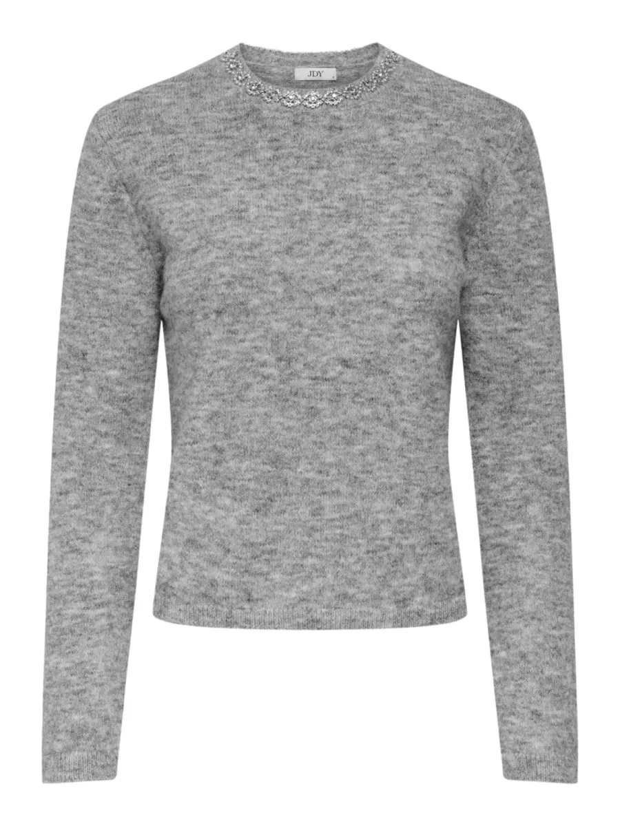 JDY-JDYALVA LIFE L/S EMBELLISH PULLOVER-15351917-Medium Grey Melange-GRIJS COMBINATIES