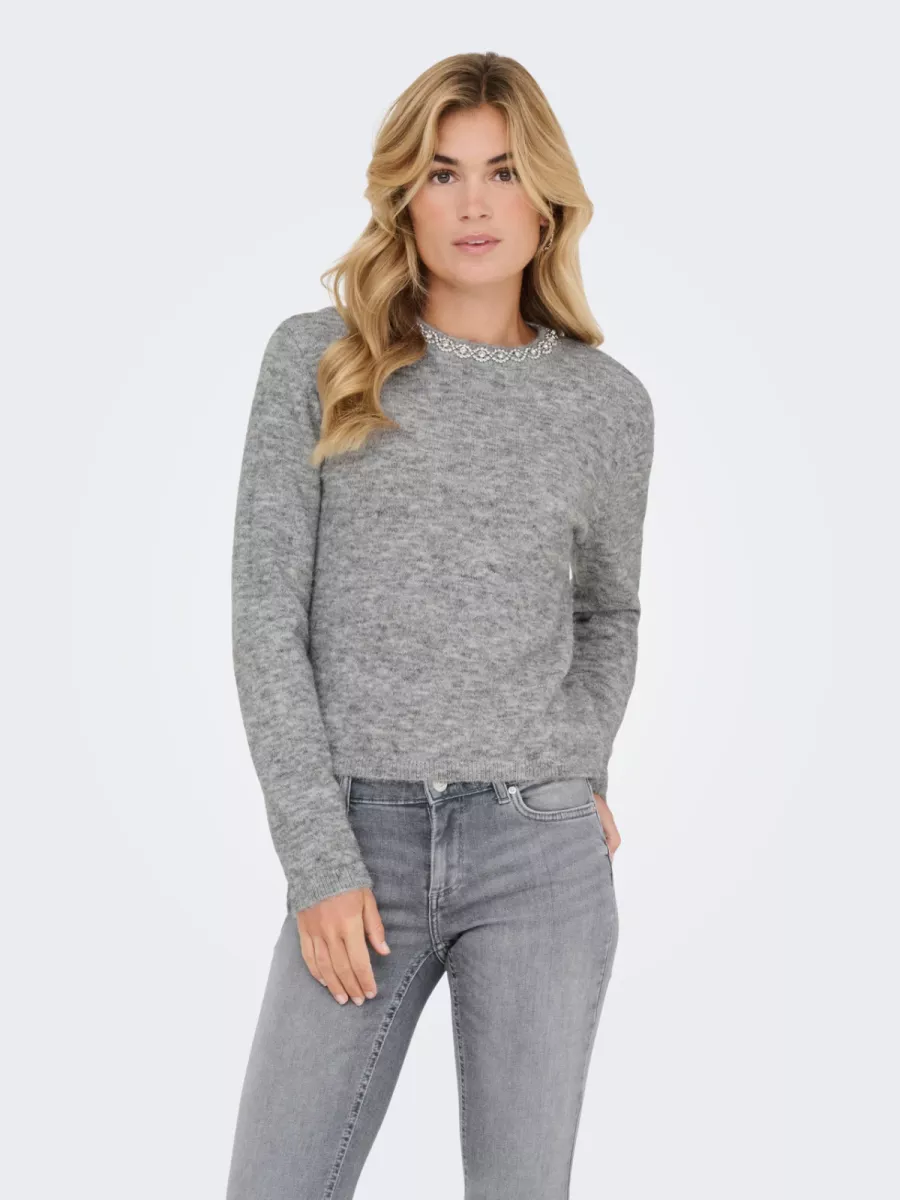 JDY-JDYALVA LIFE L/S EMBELLISH PULLOVER-15351917-Medium Grey Melange-GRIJS COMBINATIES