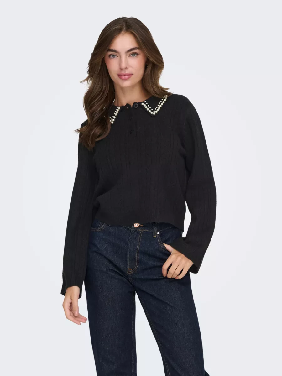 JDY-JDYAPRIL LIFE L/S PEARL COLLAR PULL-15351838-Black-BLACK