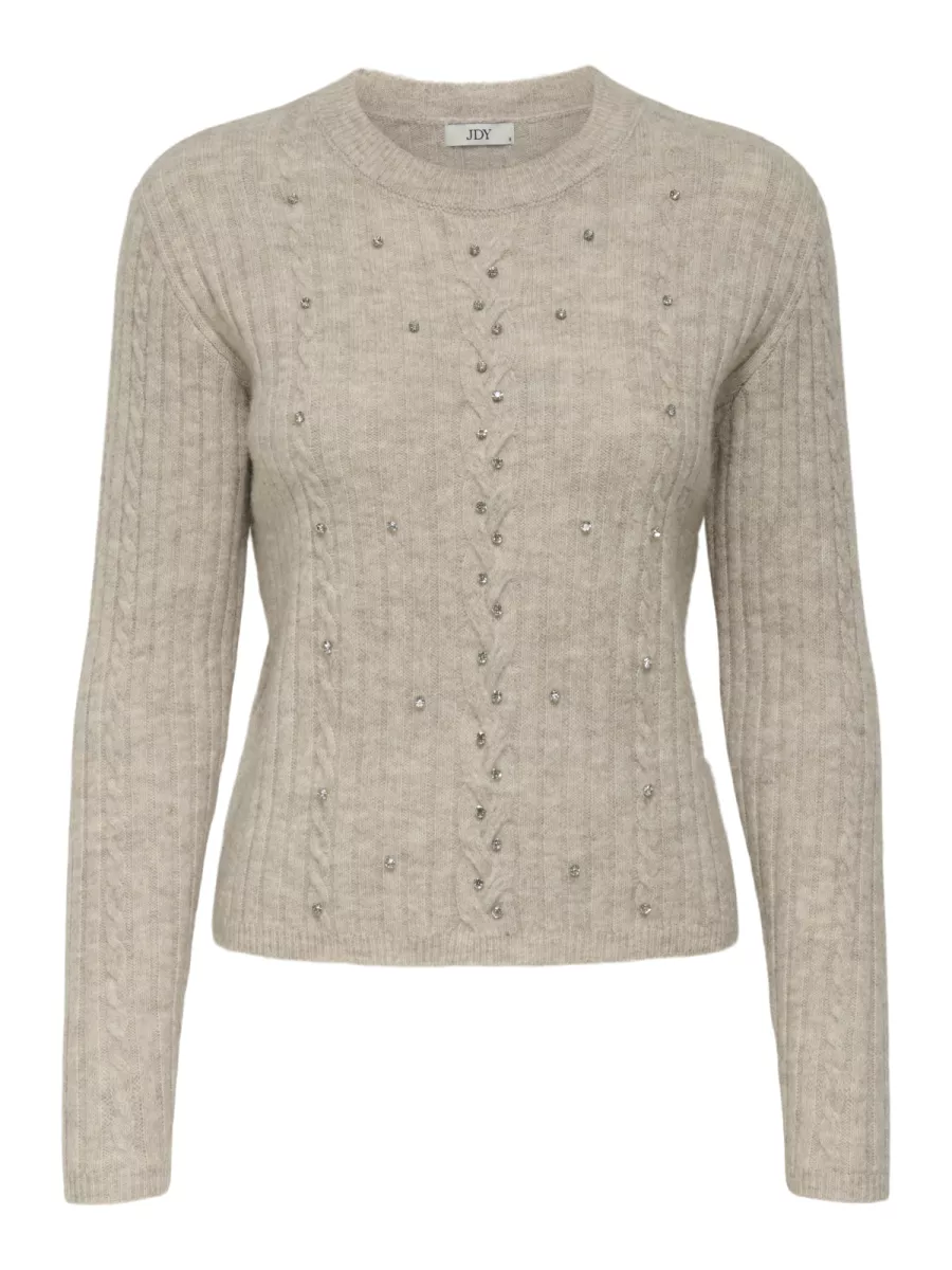 JDY-JDYELLA LIFE L/S O-NECK BLING PULL-15355465-Dark Grey Melange-GRIJS