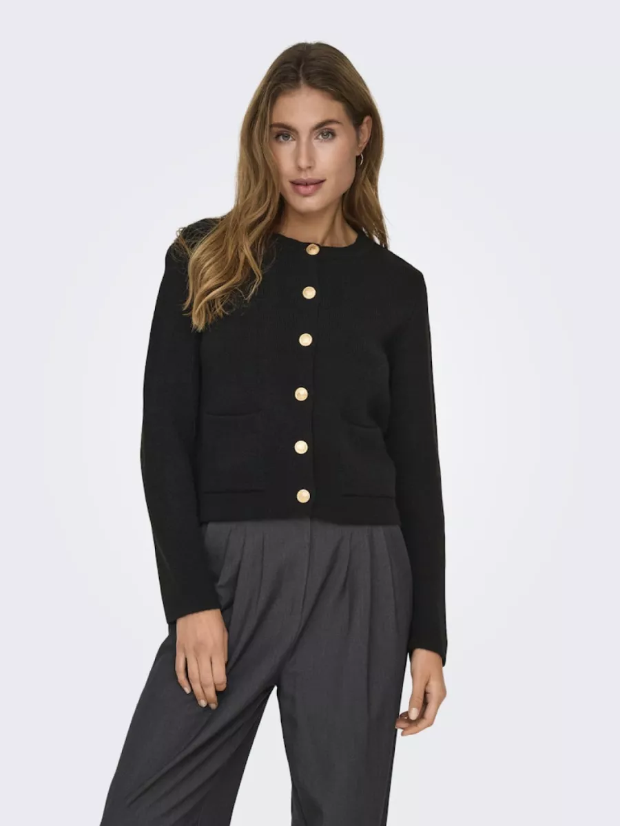 JDY-JDYKIM L/S O-NECK BUTTON CARDIGAN K-15341309-Black-BLACK