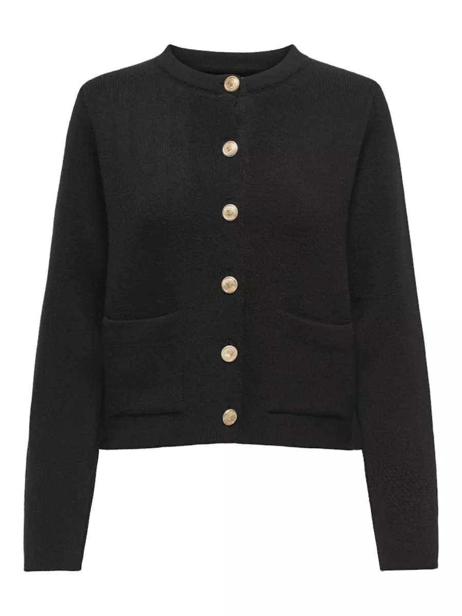 JDY-JDYKIM L/S O-NECK BUTTON CARDIGAN K-15341309-Black-BLACK