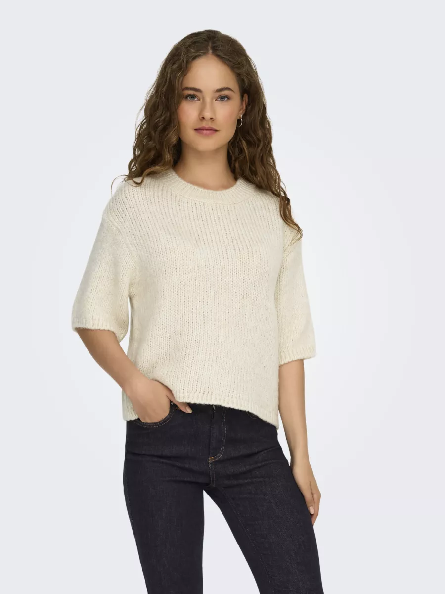 JDY-JDYLINEA S/S PULLOVER O-NECK KNT NO-15367237-Birch-CREME