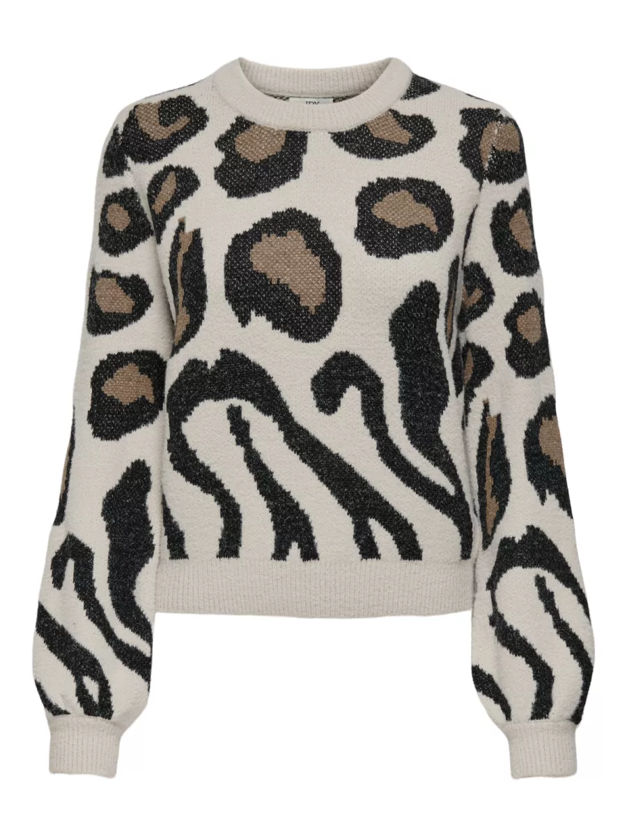 JDY-JDYLORRAINE ANIMAL L/S PULLOVER KNT-15292890-Cement/Black Malt-CEMENT