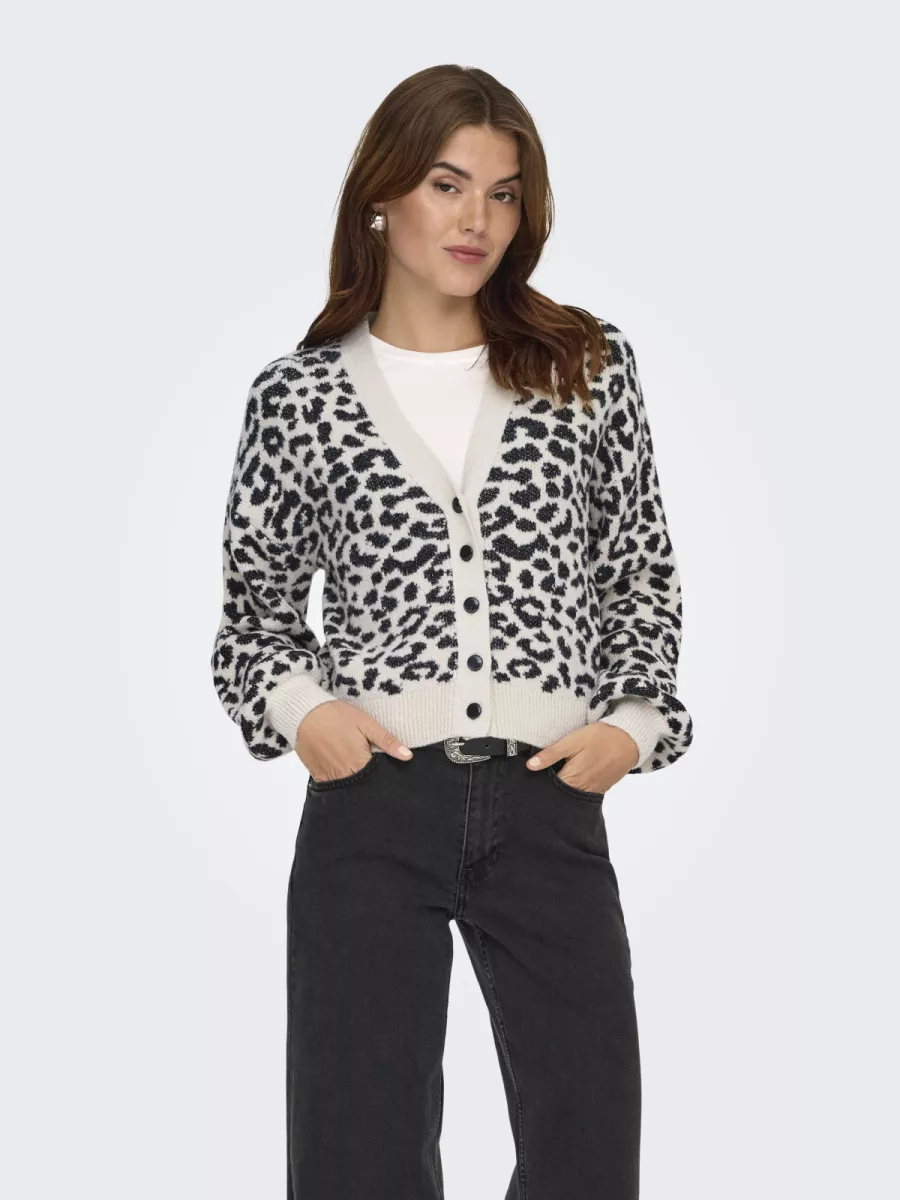 JDY-JDYLORRAINE ANIMAL SHORT CARDIGAN K-15292883-Cement-CEMENT